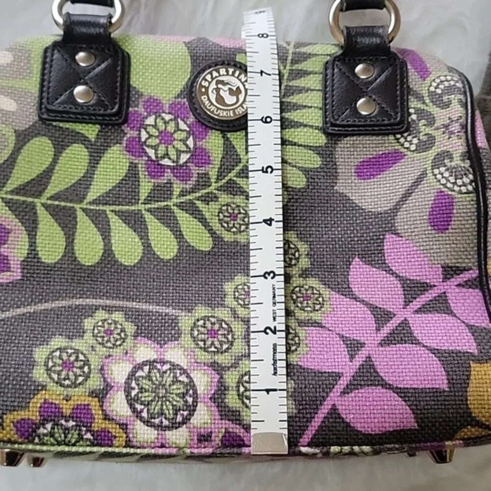 SPARTINA 449 Linen Purple Green Floral Printed Boho Preppy Satchel Crossbody Bag
